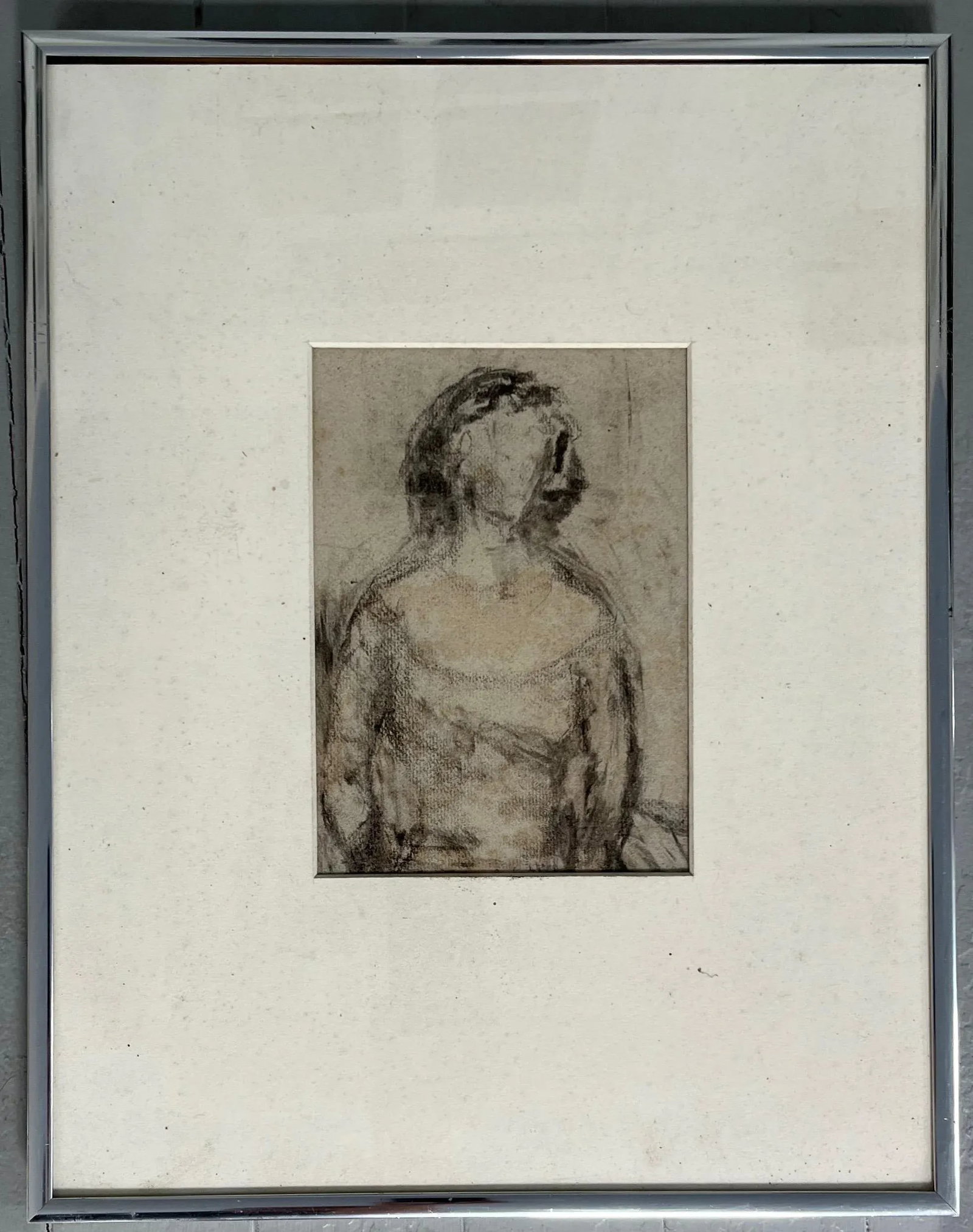 Mid-Century Modern Charcoal Drawing Portrait of a Woman - 8