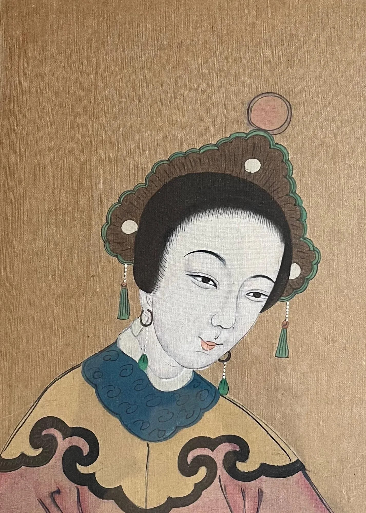 Antique 19th Century Chinese Painting on Silk Portrait of a Lady - 2
