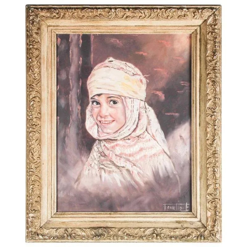 Vintage Oil on Canvas a Portrait Painting of a Young Girl - 13