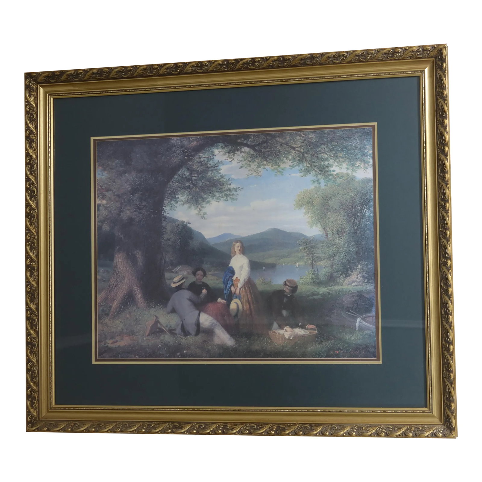 Framed & Matted Print of Country Picnic: Approx: 20 Years Old Classic Gold Frame Professionally Framed & Matted Condition: Excellent Original Finish & Condition Size: 42w x 2d x 36h Condition: Alterations: Original Condition Unaltered