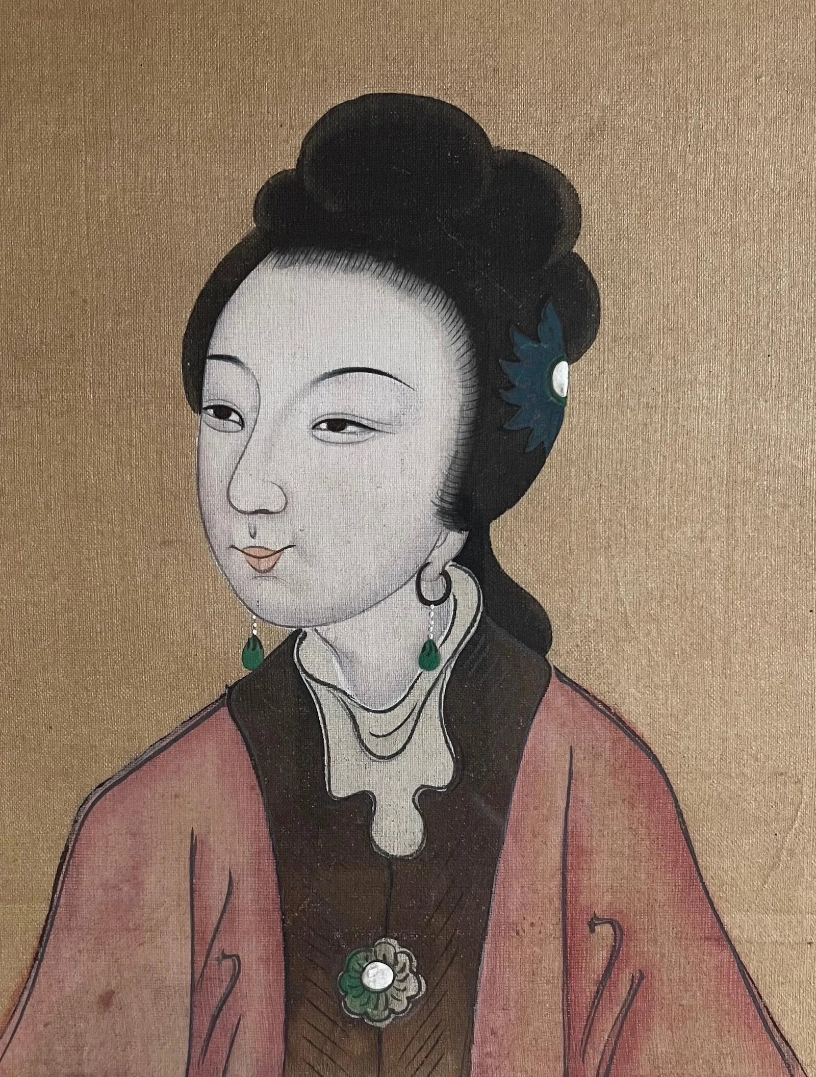 Antique 19th Century Chinese Painting on Silk Portrait of a Lady - 2