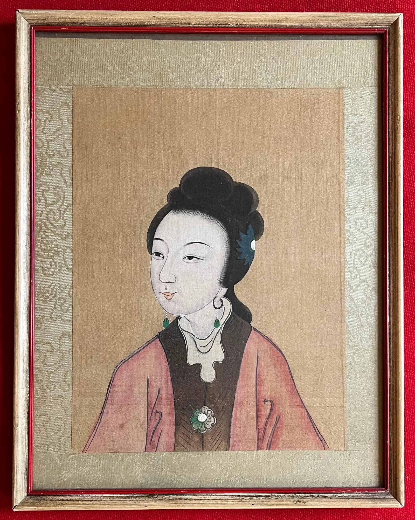 Antique 19th Century Chinese Painting on Silk Portrait of a Lady - 4