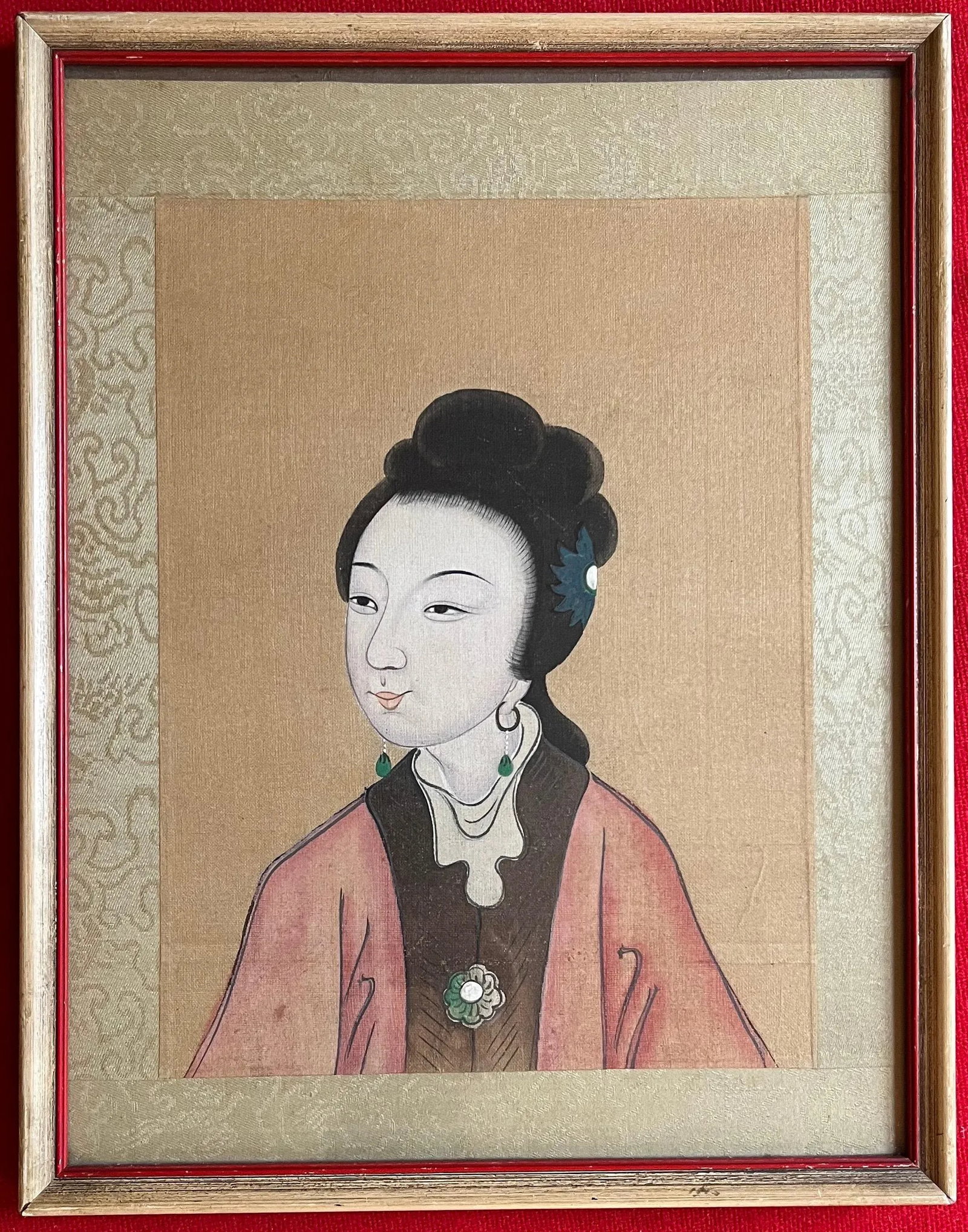 Antique 19th Century Chinese Painting on Silk Portrait of a Lady - 5