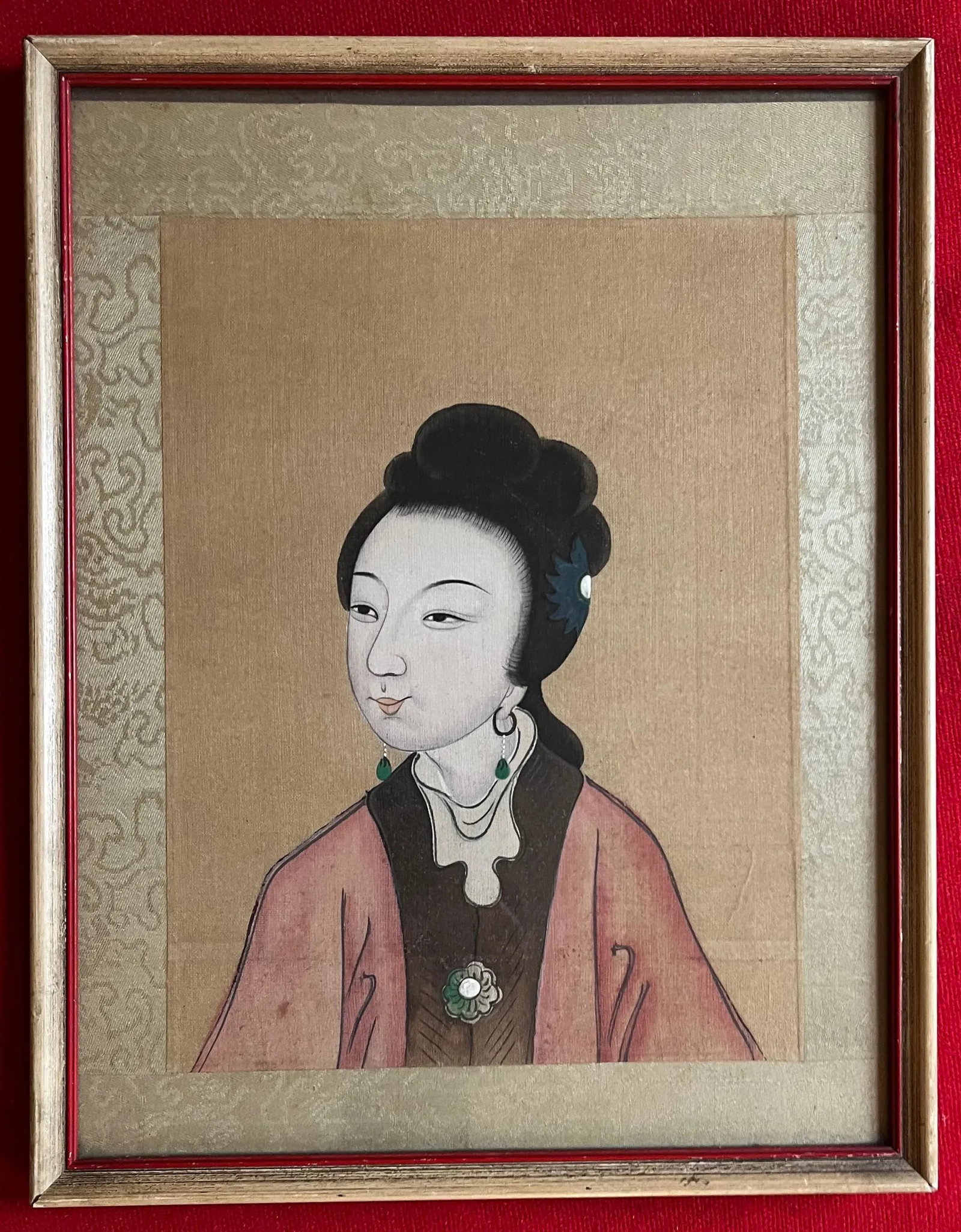 Antique 19th Century Chinese Painting on Silk Portrait of a Lady - 6