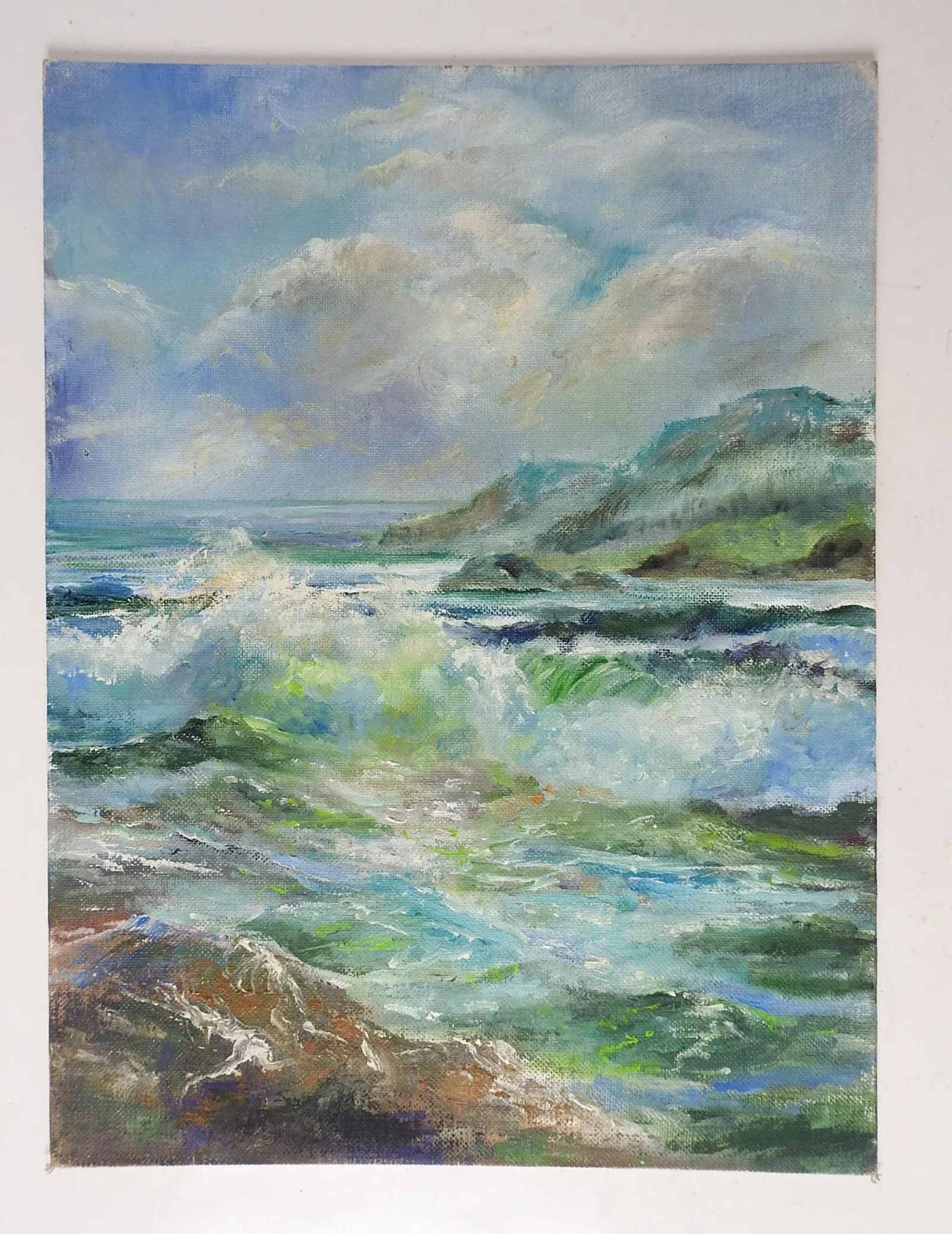 Vintage Coastal Hills Seascape Painting - 2