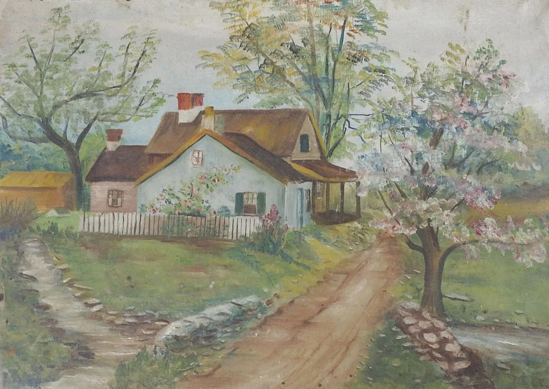 Vintage Rustic Pastoral Cottage Painting - 3