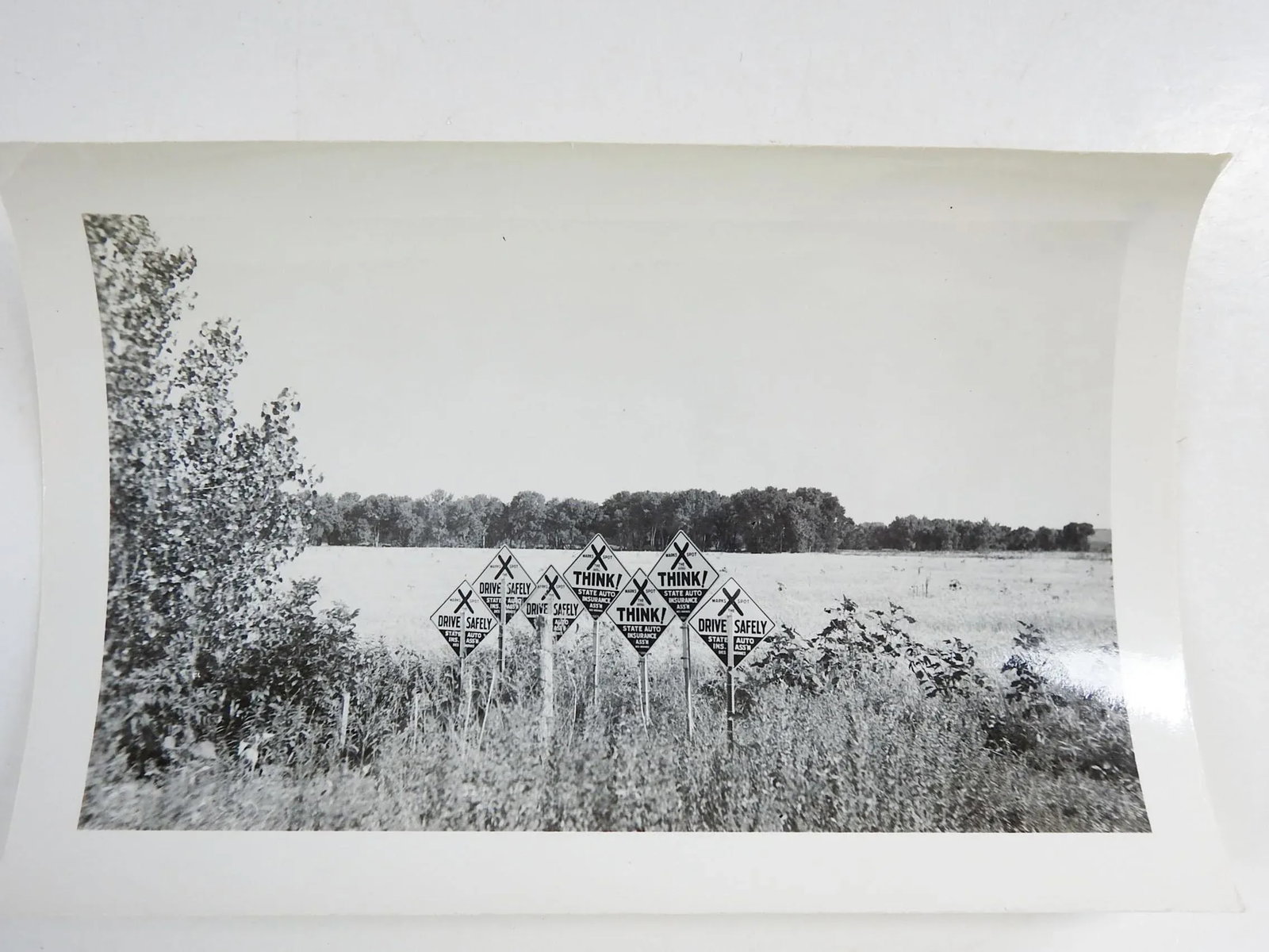 Vintage 1950's Surreal Think Signs Drive Safely Snapshot Photograph - 2