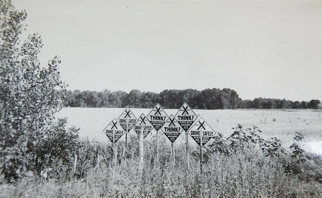 Vintage 1950's Surreal Think Signs Drive Safely Snapshot Photograph - 3
