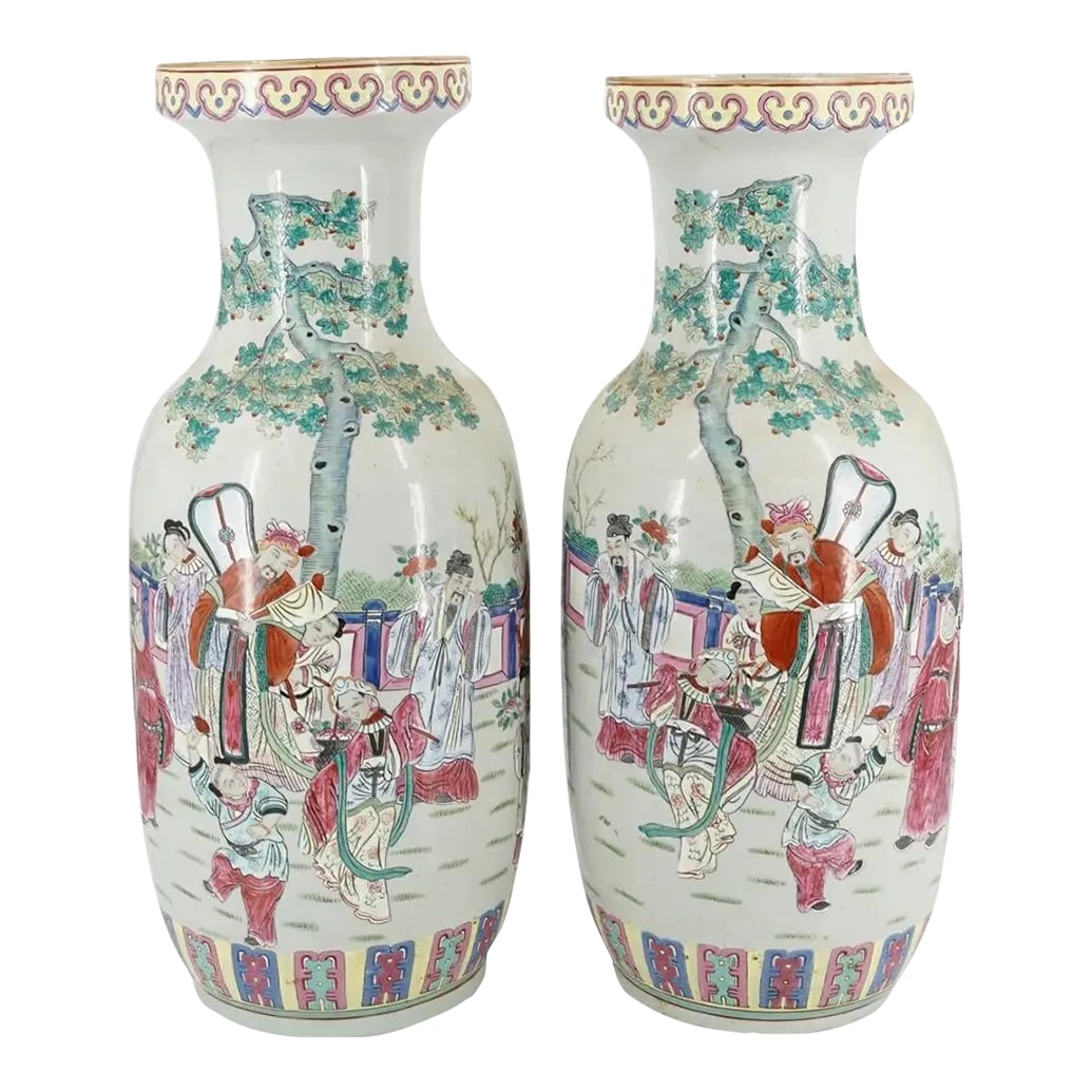 Pair of Monumental Famille Rose Porcelain Vases (1 of 7)