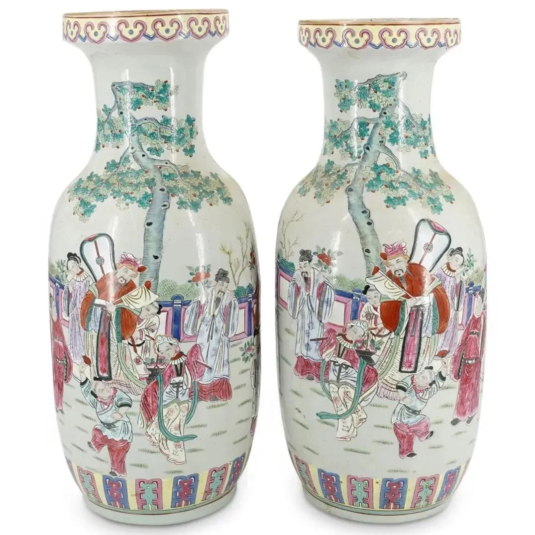 Pair of Monumental Famille Rose Porcelain Vases - 7