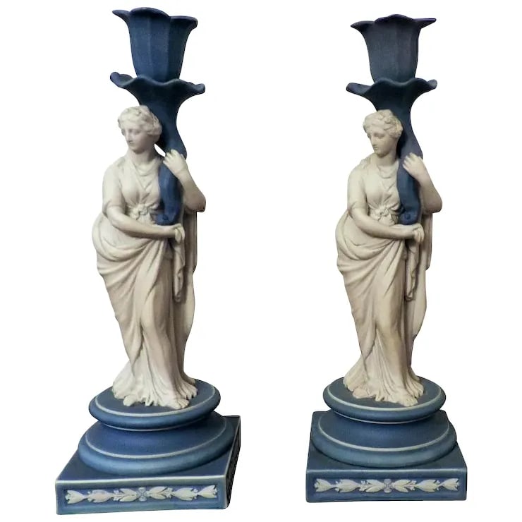 Early 19th Century Wedgwood Classical Jasperware Figural Candlesticks - a Pair - 11