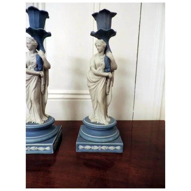 Early 19th Century Wedgwood Classical Jasperware Figural Candlesticks - a Pair - 2