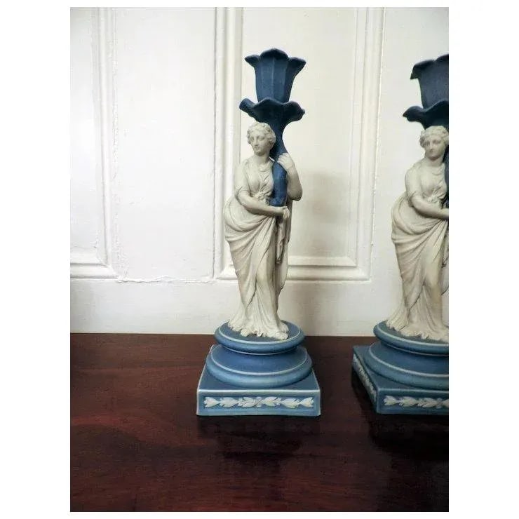Early 19th Century Wedgwood Classical Jasperware Figural Candlesticks - a Pair - 4