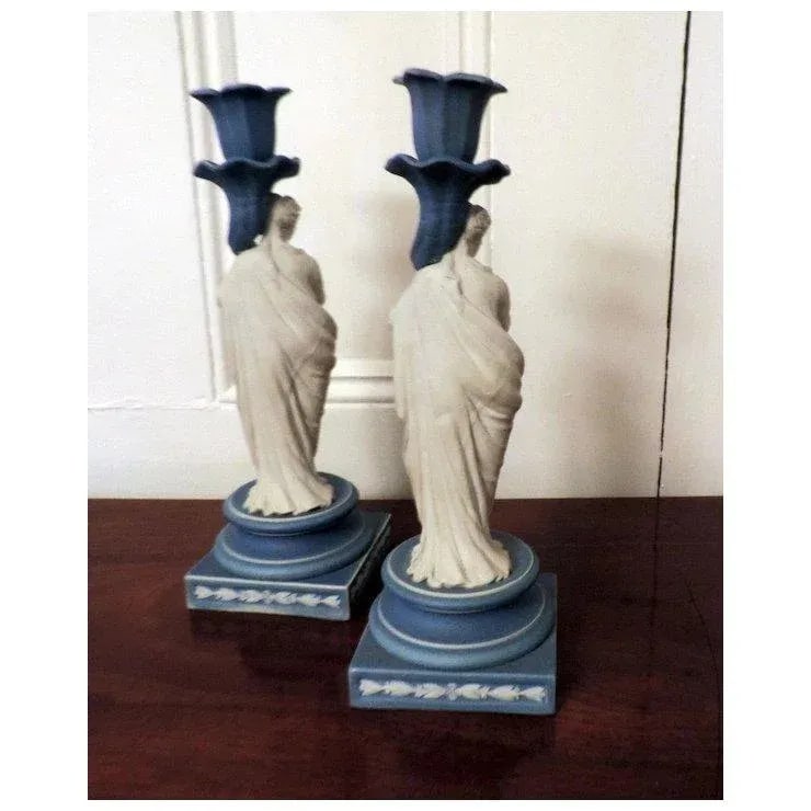 Early 19th Century Wedgwood Classical Jasperware Figural Candlesticks - a Pair - 5