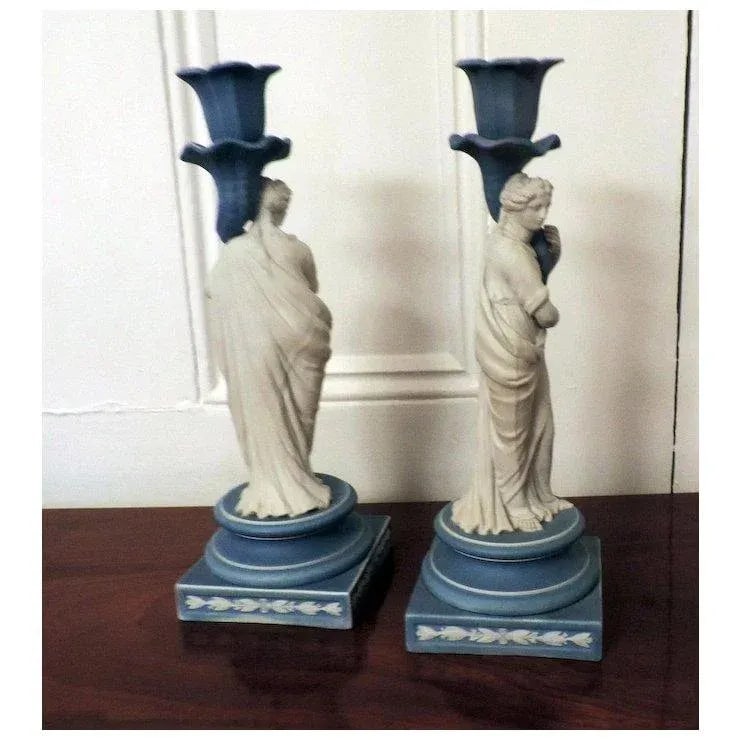Early 19th Century Wedgwood Classical Jasperware Figural Candlesticks - a Pair - 6