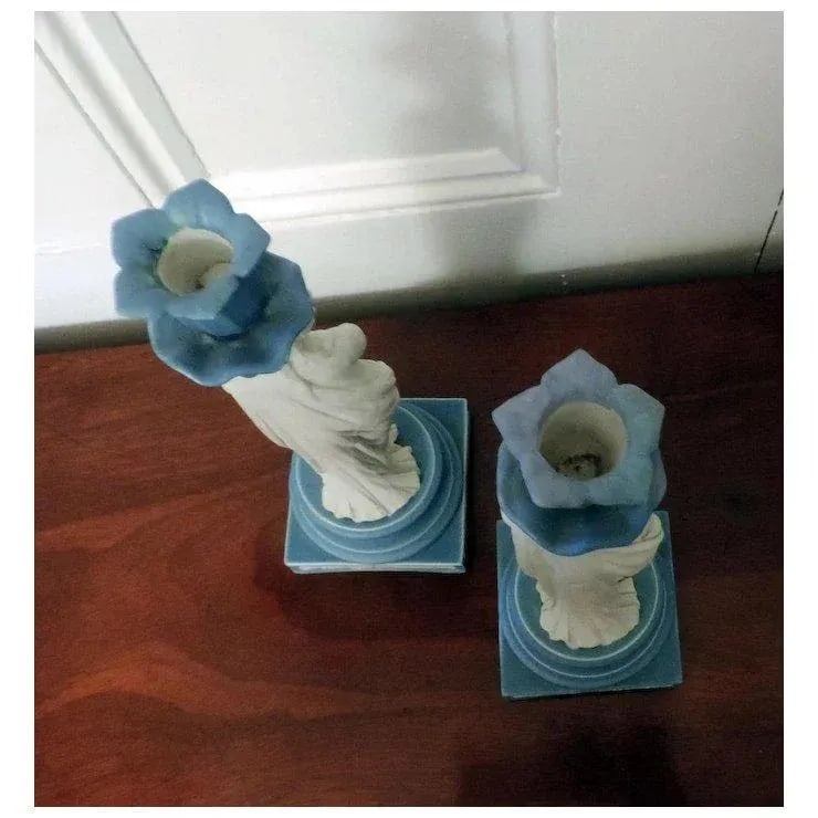 Early 19th Century Wedgwood Classical Jasperware Figural Candlesticks - a Pair - 8