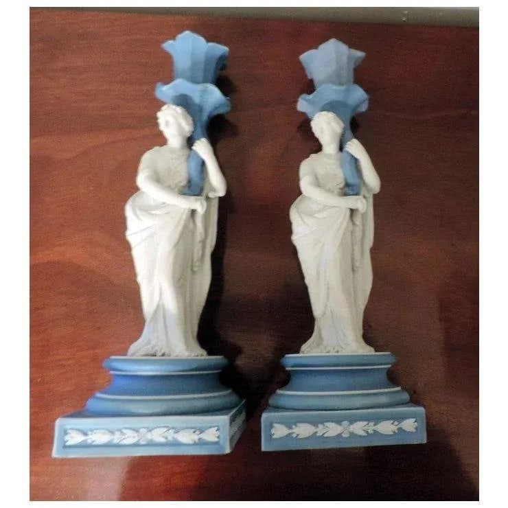 Early 19th Century Wedgwood Classical Jasperware Figural Candlesticks - a Pair - 9