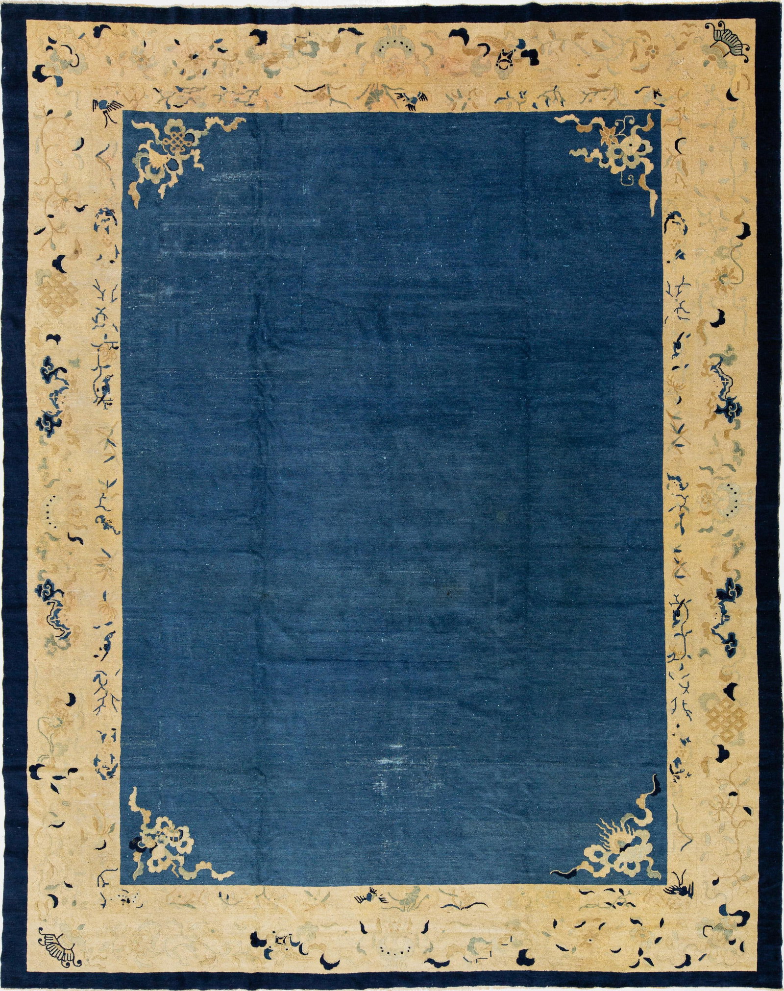 Antique Art Deco Handmade Blue Designed Chinese Wool Rug - 2