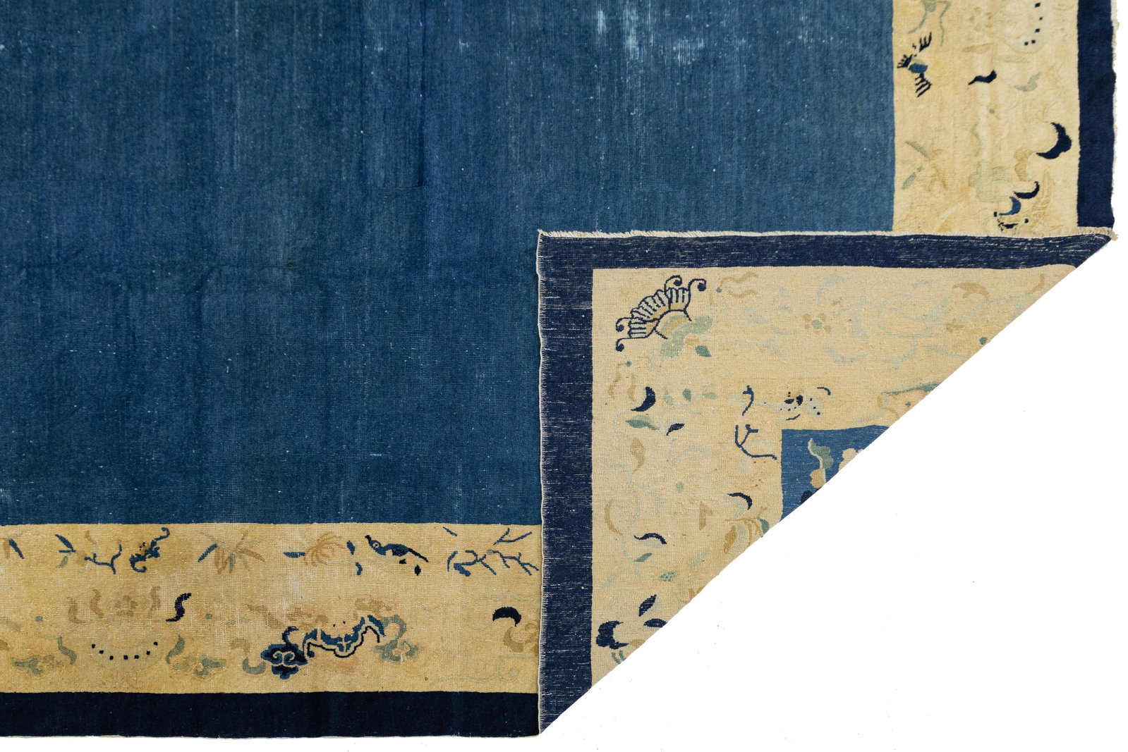Antique Art Deco Handmade Blue Designed Chinese Wool Rug - 3