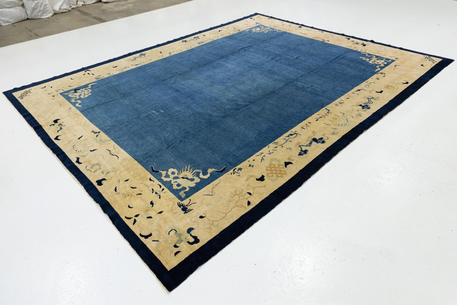 Antique Art Deco Handmade Blue Designed Chinese Wool Rug - 4
