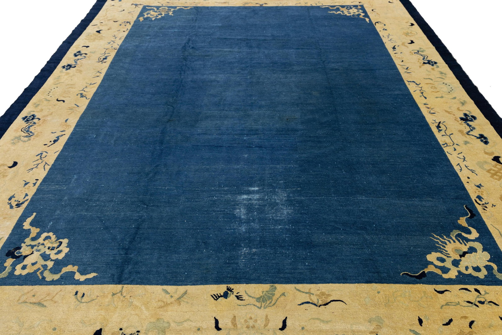 Antique Art Deco Handmade Blue Designed Chinese Wool Rug - 6