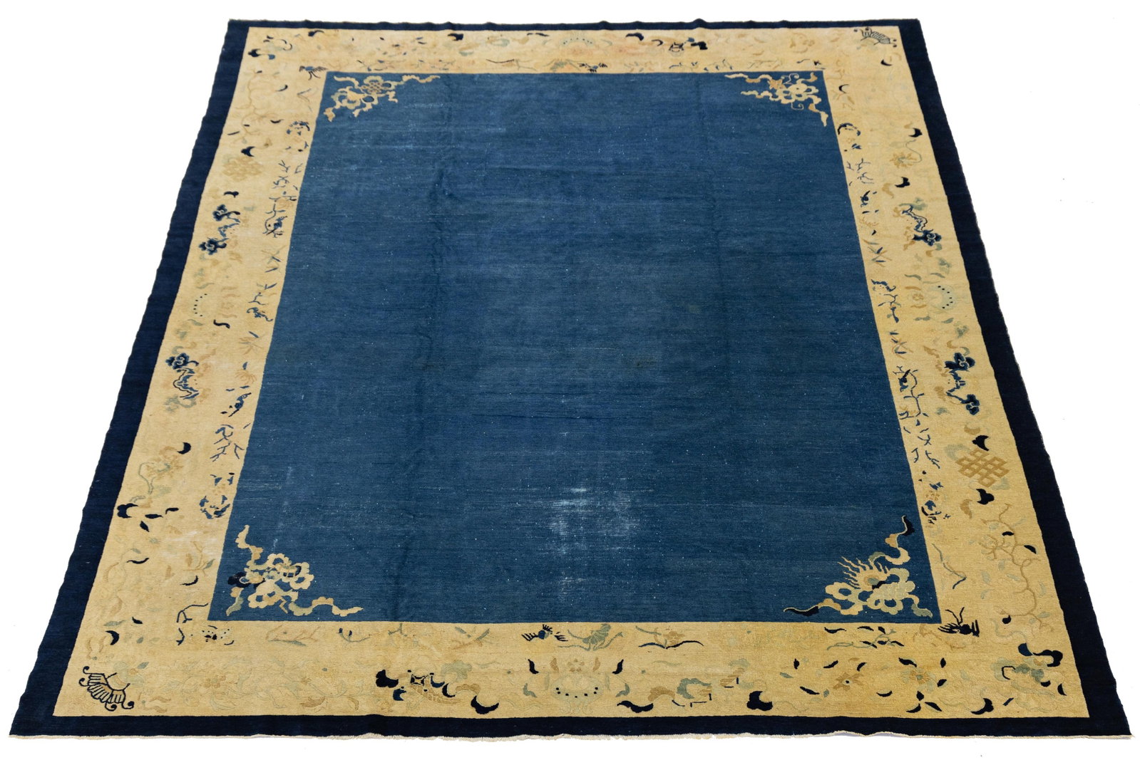 Antique Art Deco Handmade Blue Designed Chinese Wool Rug - 7