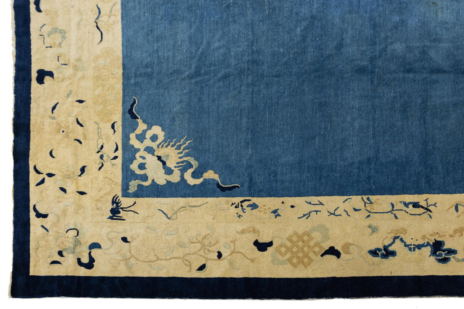 Antique Art Deco Handmade Blue Designed Chinese Wool Rug - 8