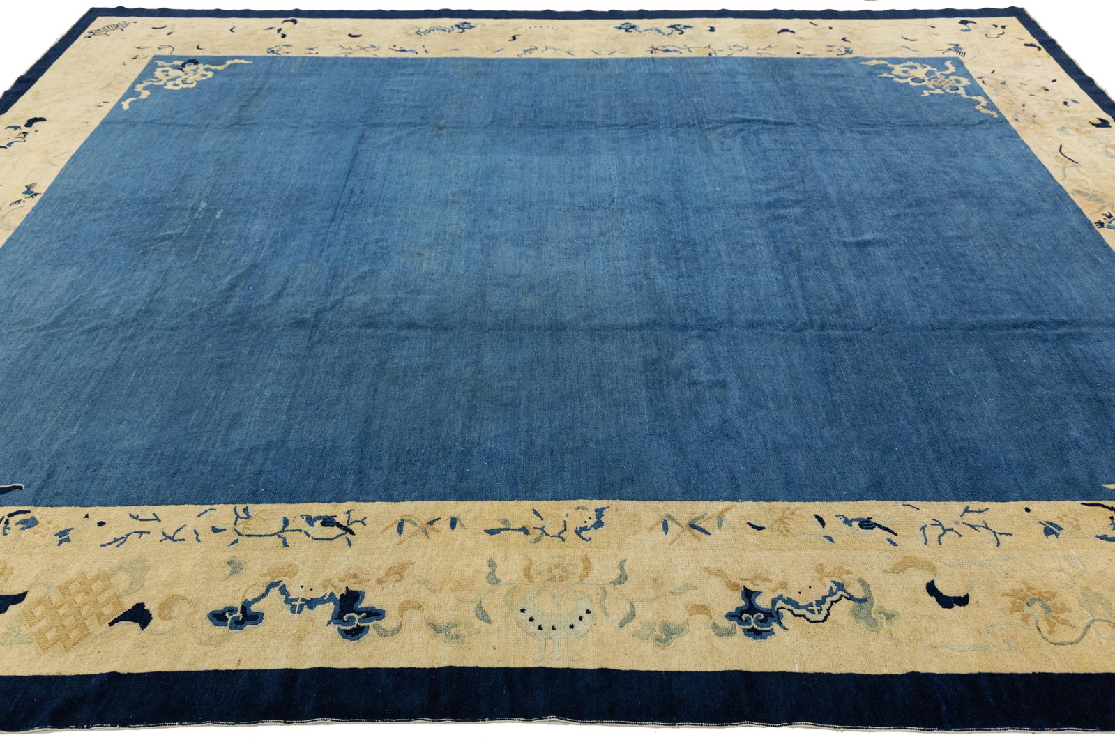 Antique Art Deco Handmade Blue Designed Chinese Wool Rug - 9