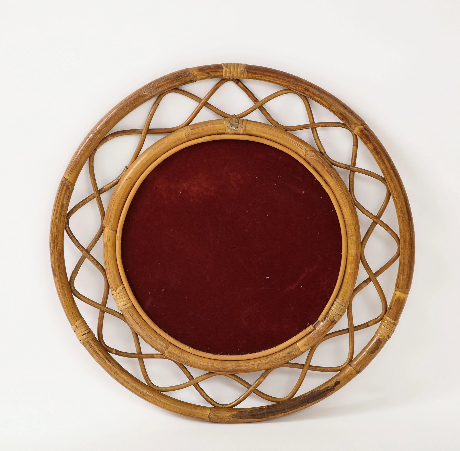 Midcentury French Braided Rattan and Bamboo Round Wall Mirror - 8