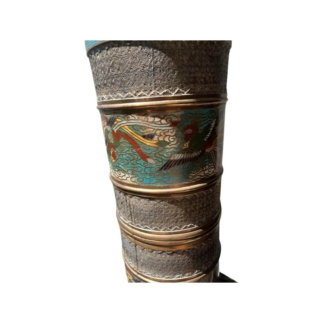 Antique Chinese Bronze & Cloisonne Phoenix Umbrella Stand - 6
