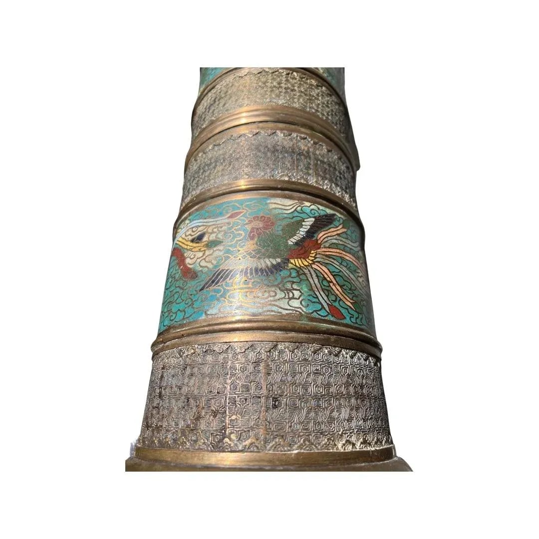 Antique Chinese Bronze & Cloisonne Phoenix Umbrella Stand - 9