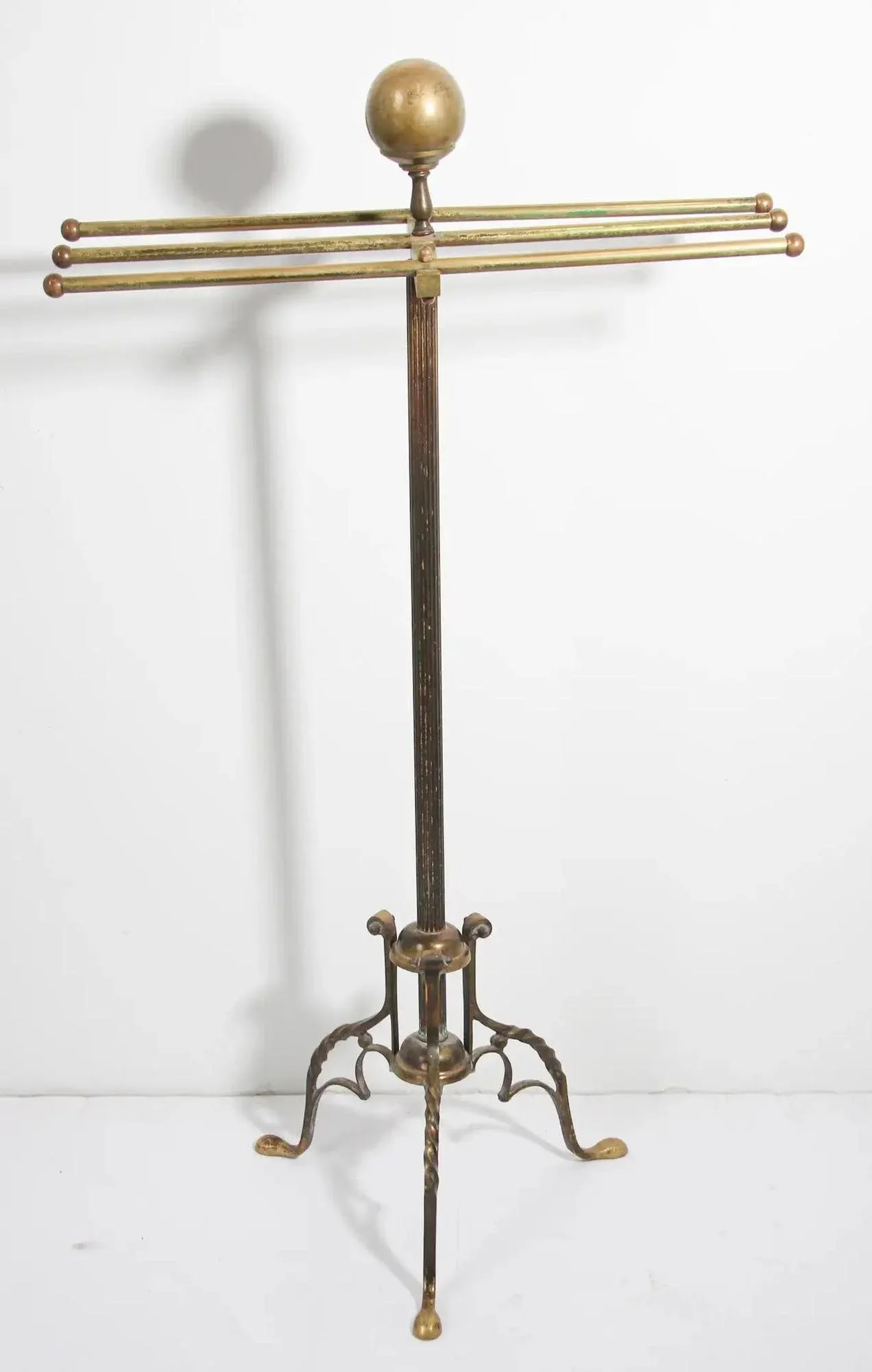 Antique Hollywood Regency Brass Towel Rack Valet Stand 1950's - 2