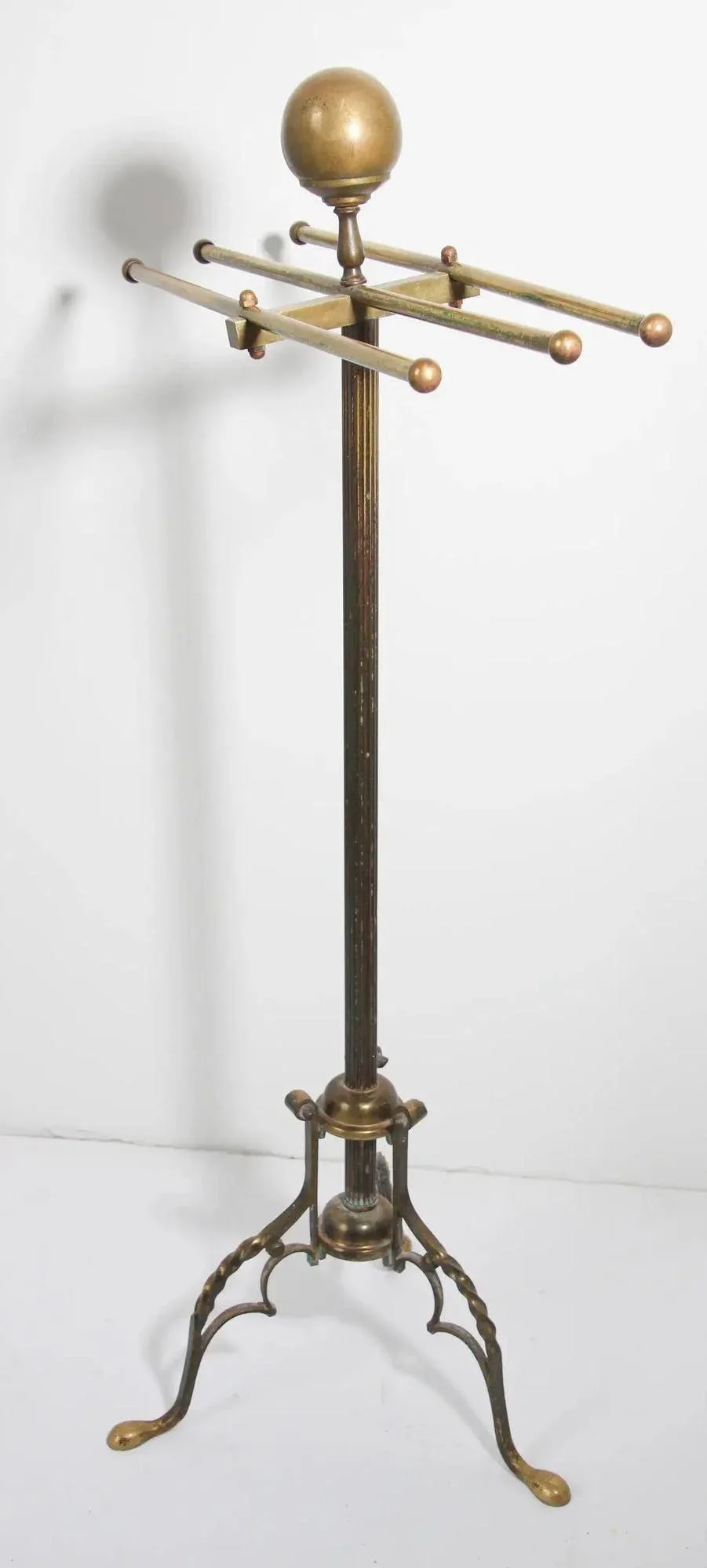 Antique Hollywood Regency Brass Towel Rack Valet Stand 1950's - 5