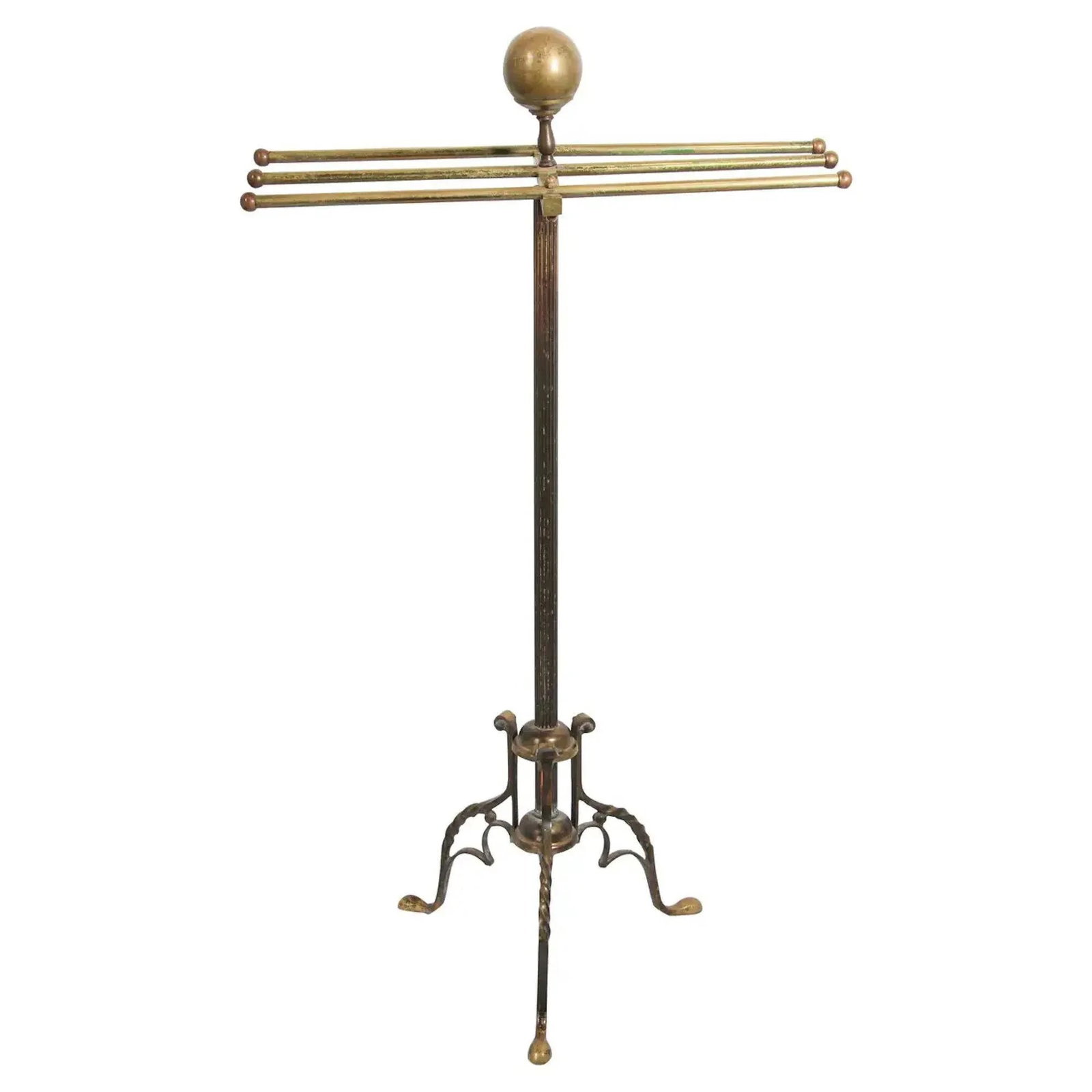 Antique Hollywood Regency Brass Towel Rack Valet Stand 1950's - 9