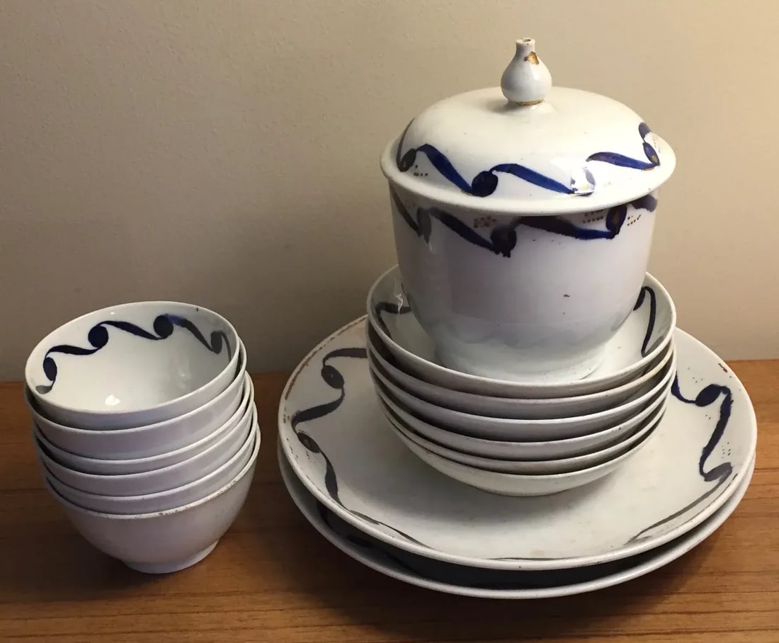 Antique 18th Century English George III New Hall Porcelain Tea Service Set - 16 Pieces - 10