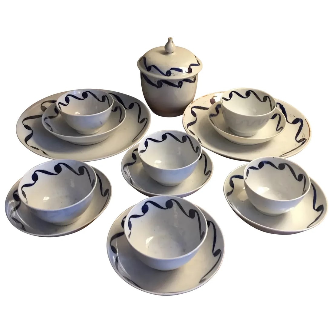 Antique 18th Century English George III New Hall Porcelain Tea Service Set - 16 Pieces - 13
