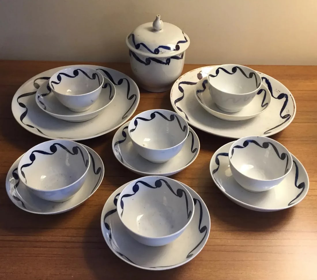 Antique 18th Century English George III New Hall Porcelain Tea Service Set - 16 Pieces - 8