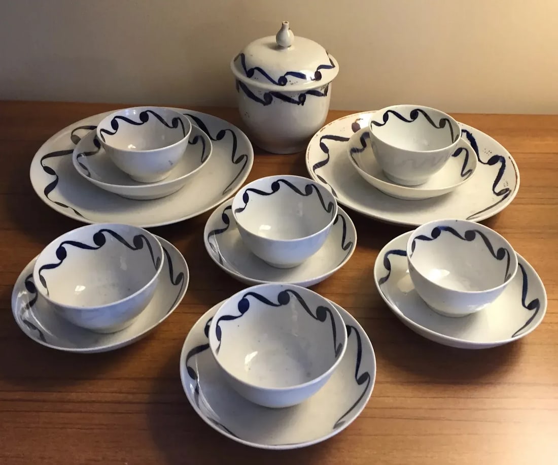 Antique 18th Century English George III New Hall Porcelain Tea Service Set - 16 Pieces - 9
