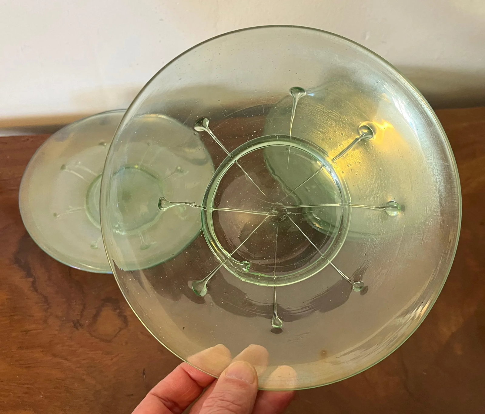 Antique 1920 American Art Glass Light Green Lily Pad Plates- Set of 6 - 10