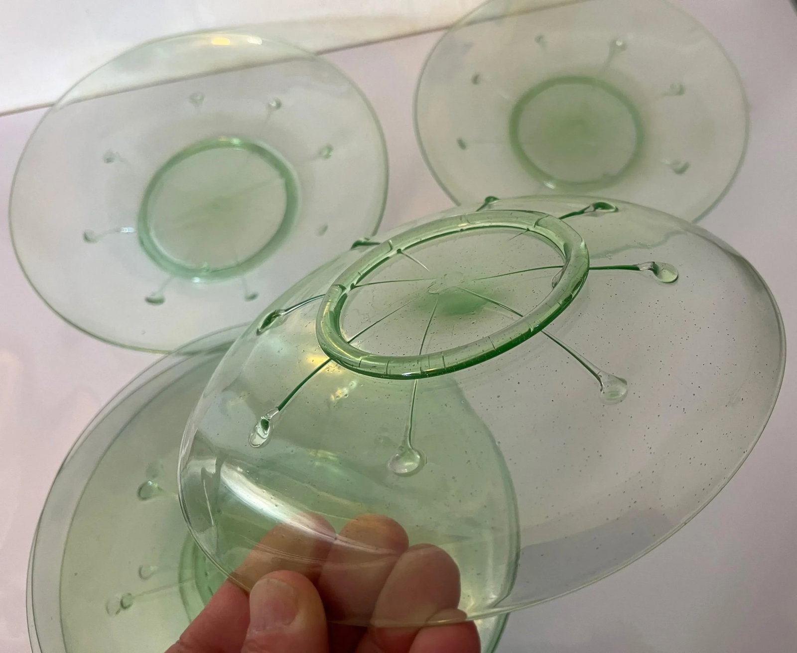 Antique 1920 American Art Glass Light Green Lily Pad Plates- Set of 6 - 3