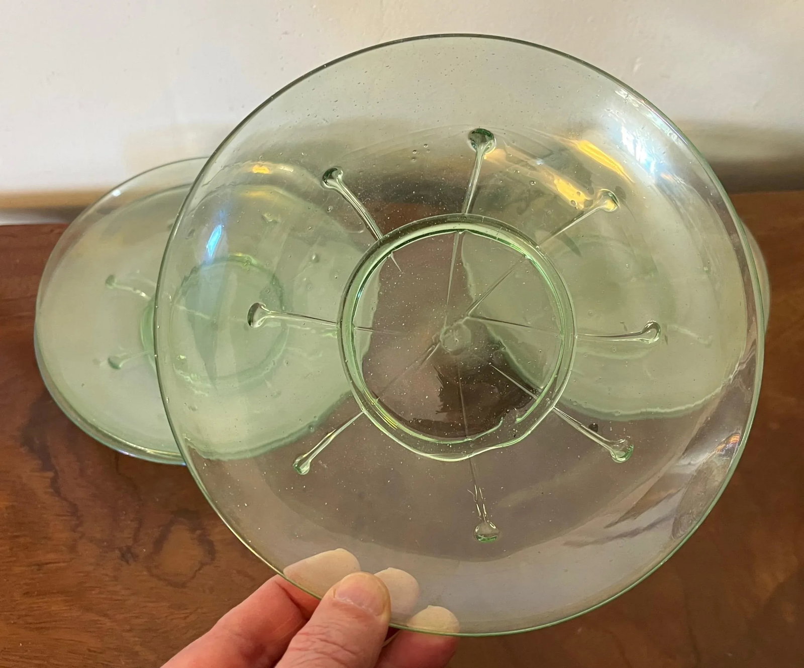 Antique 1920 American Art Glass Light Green Lily Pad Plates- Set of 6 - 4