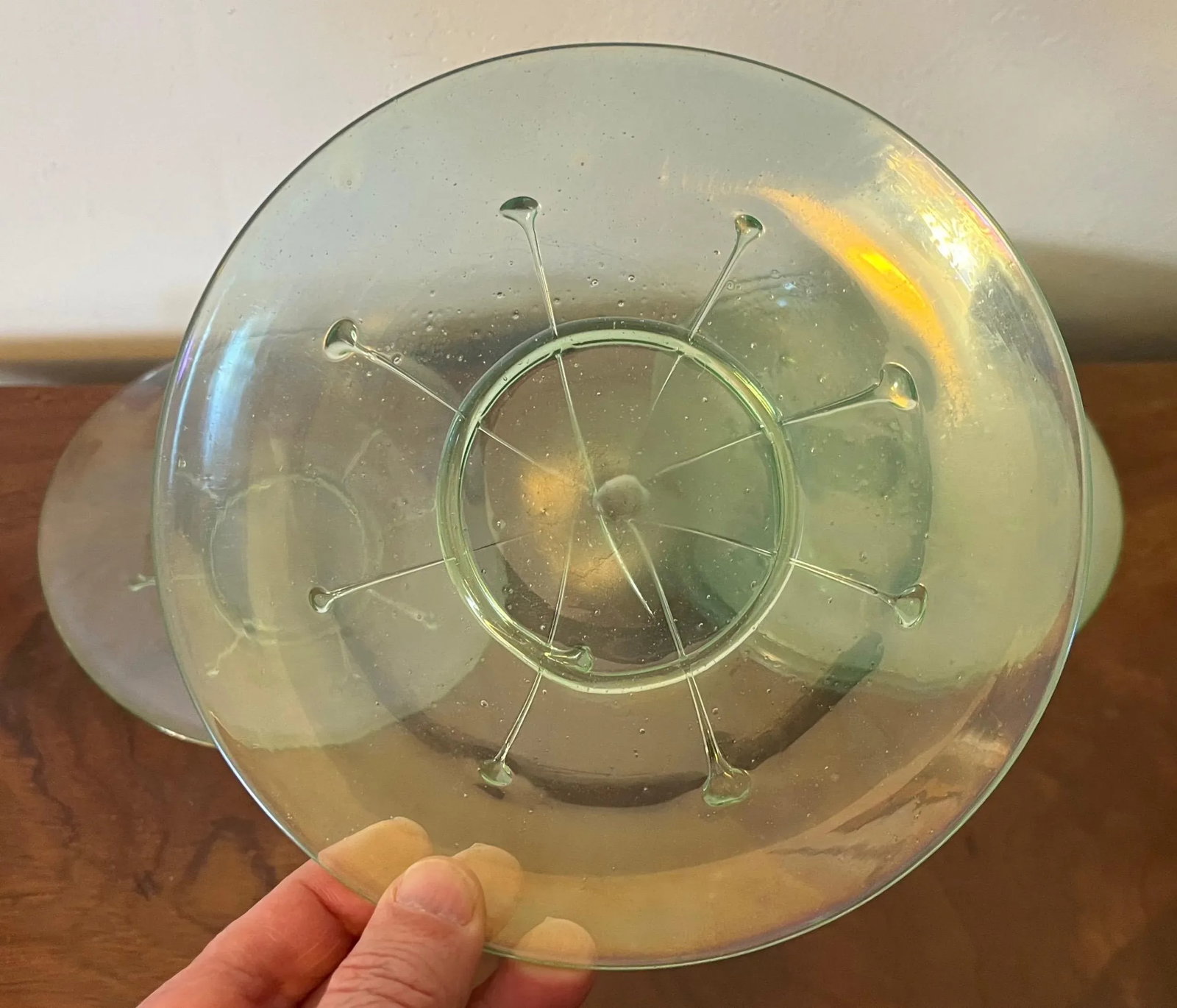 Antique 1920 American Art Glass Light Green Lily Pad Plates- Set of 6 - 7