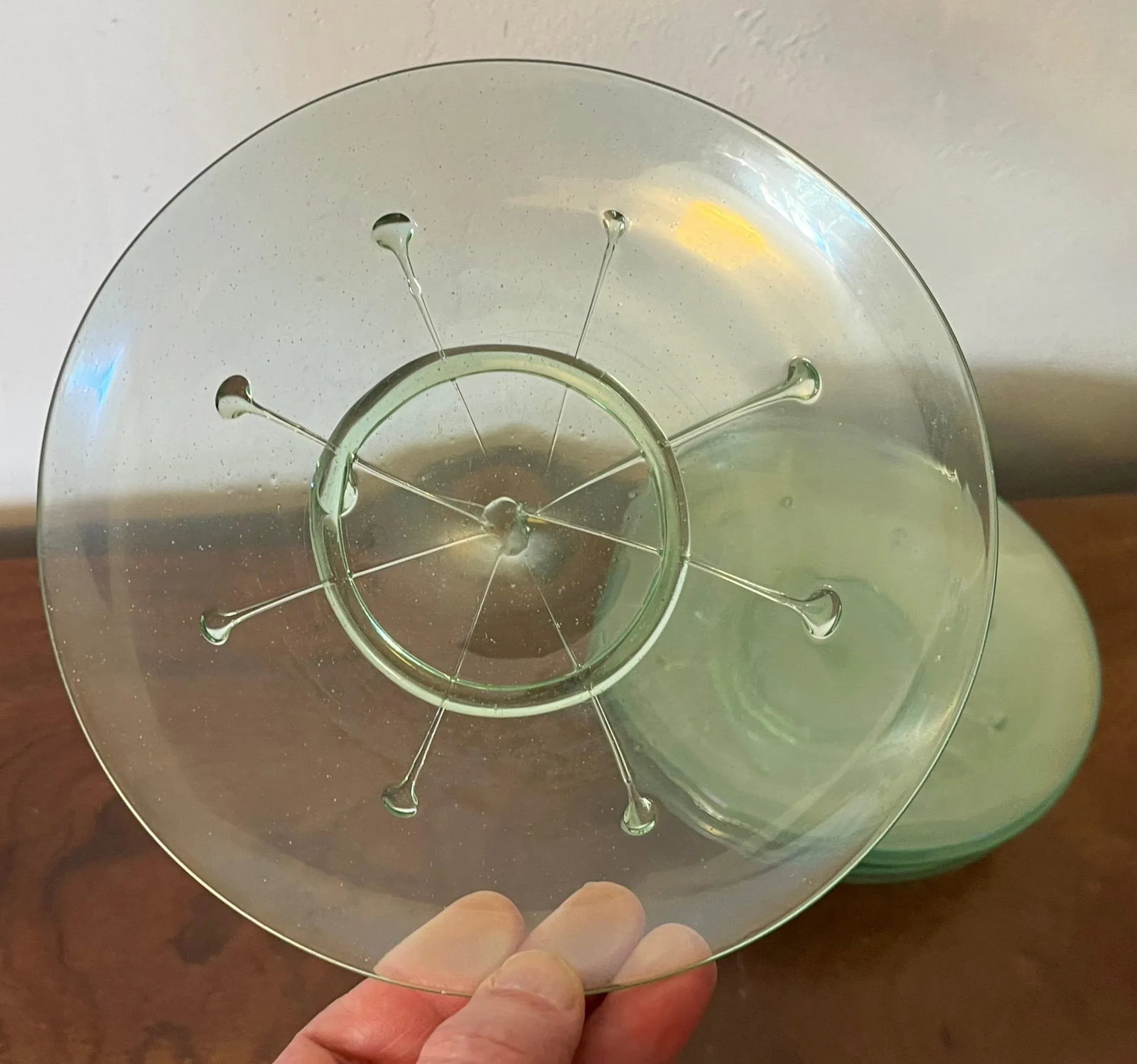 Antique 1920 American Art Glass Light Green Lily Pad Plates- Set of 6 - 9