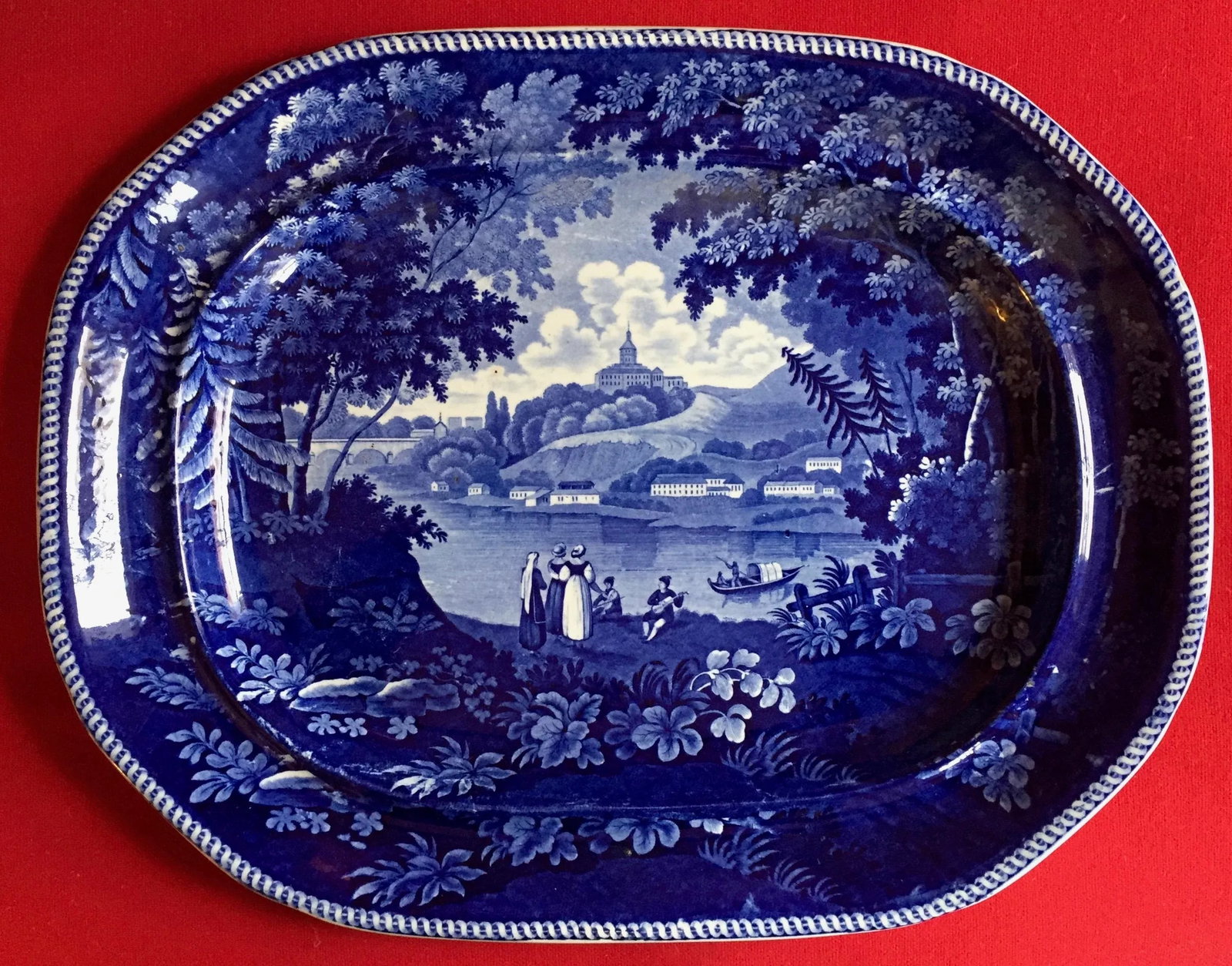 Very Large Antique 19th Century Staffordshire Blue & White Enoch Wood Transferware Turkey Platter "I - 12