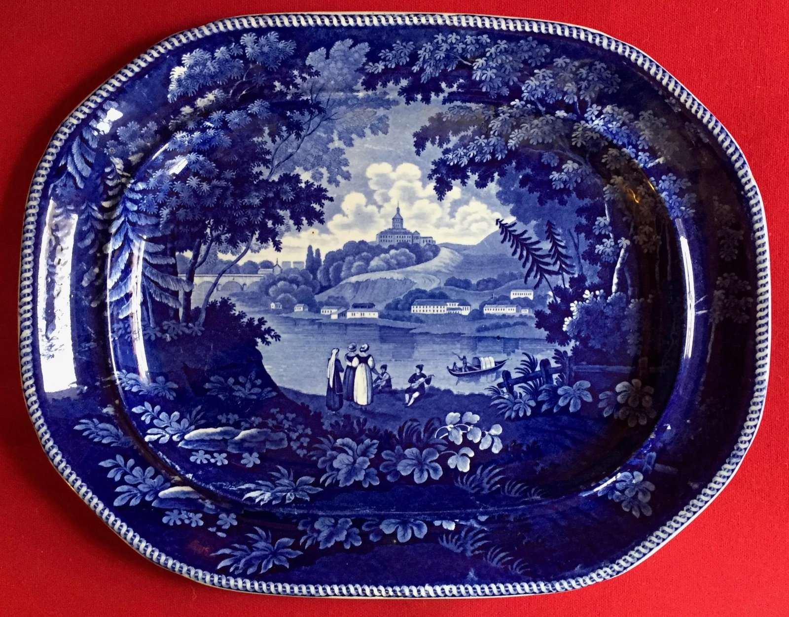Very Large Antique 19th Century Staffordshire Blue & White Enoch Wood Transferware Turkey Platter "I - 13