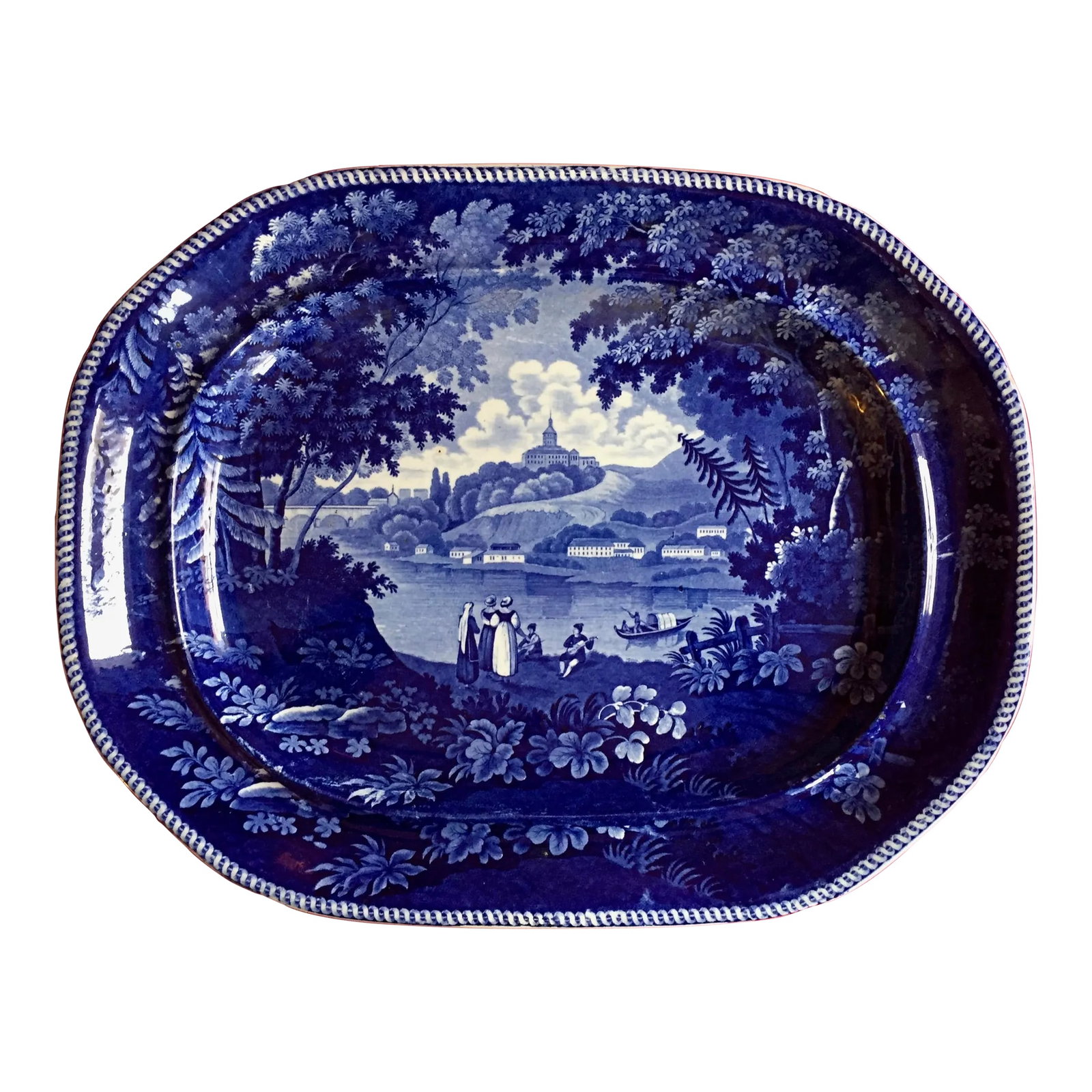 Very Large Antique 19th Century Staffordshire Blue & White Enoch Wood Transferware Turkey Platter "I (1 of 13)