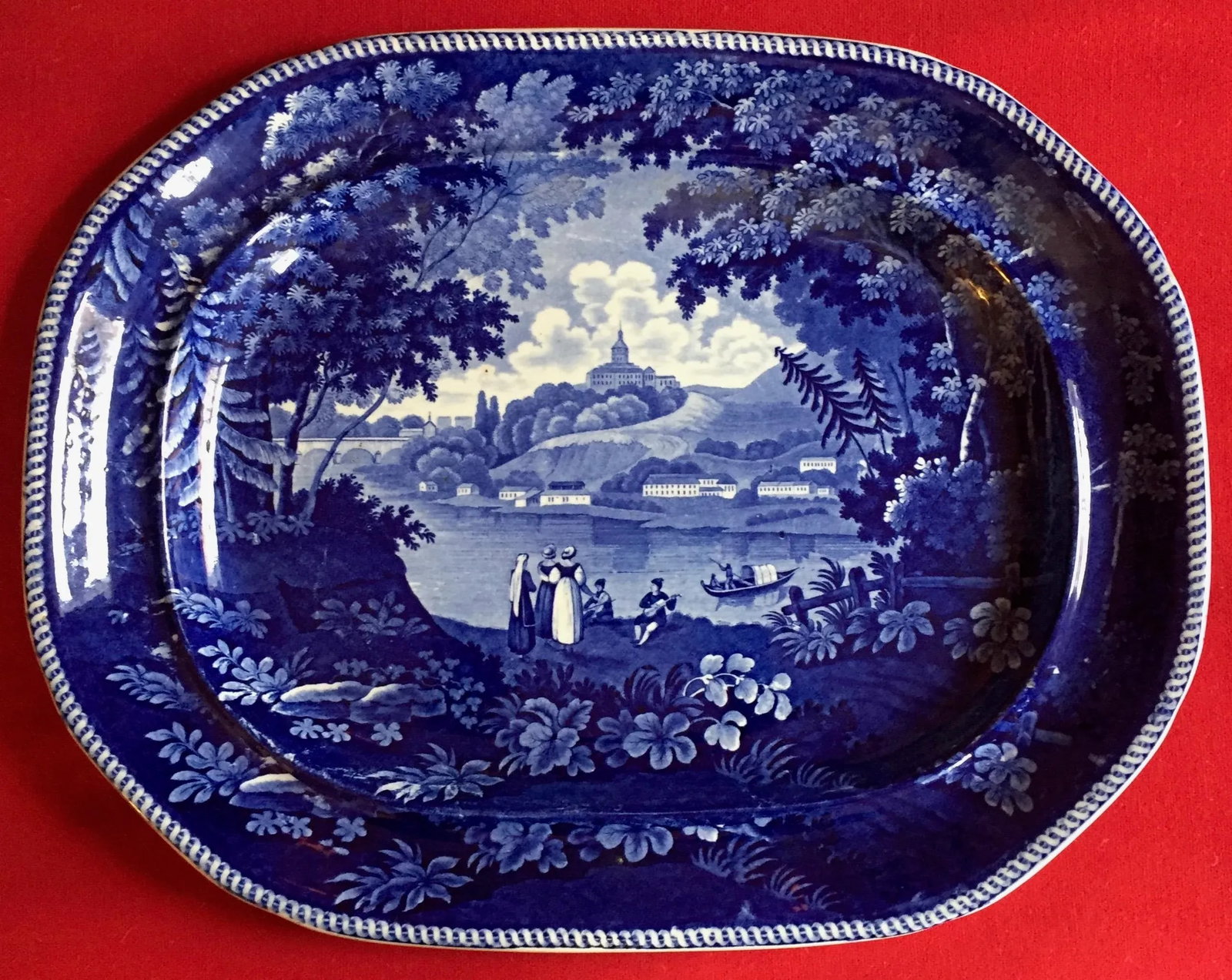 Very Large Antique 19th Century Staffordshire Blue & White Enoch Wood Transferware Turkey Platter "I - 3