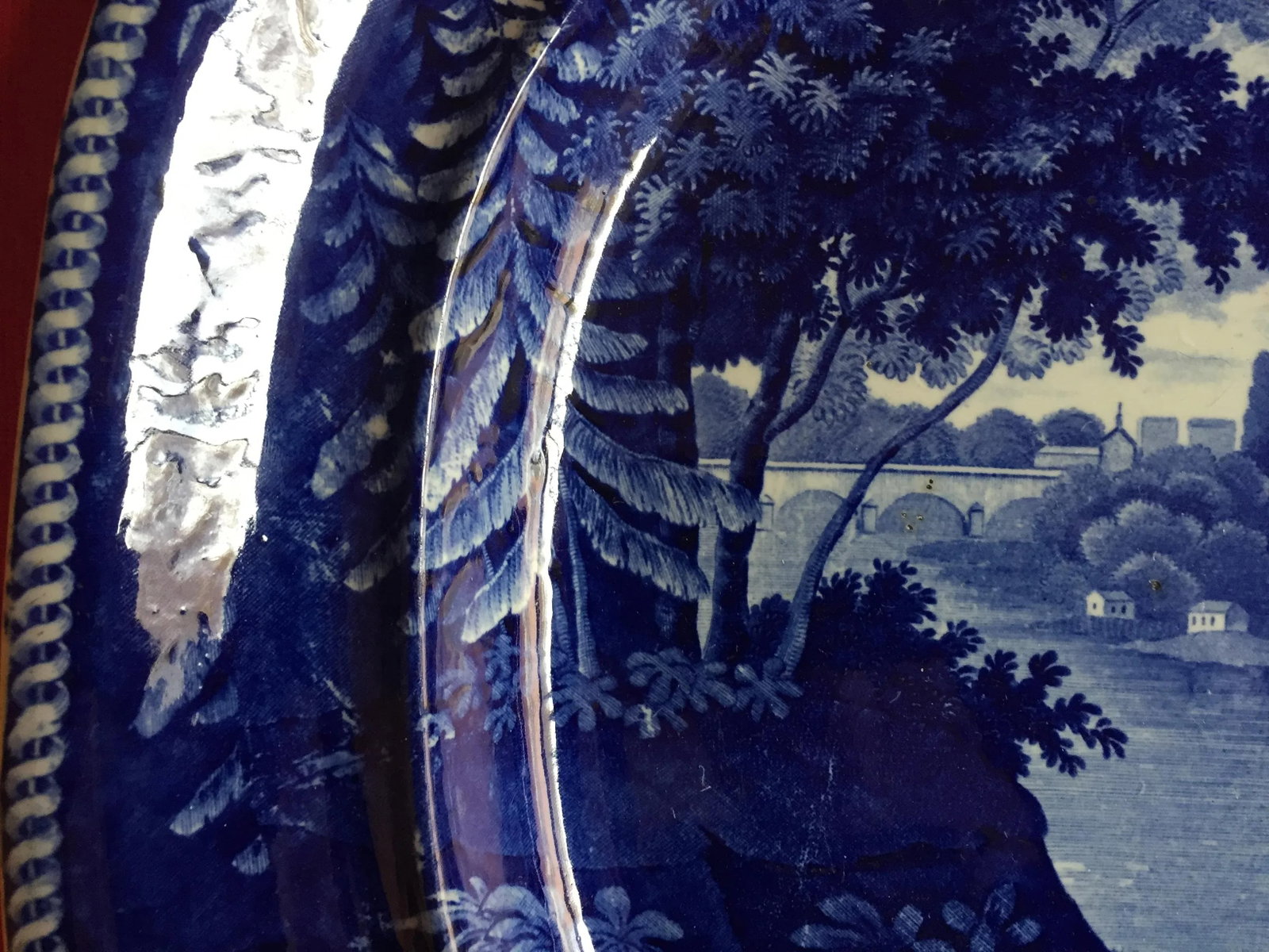Very Large Antique 19th Century Staffordshire Blue & White Enoch Wood Transferware Turkey Platter "I - 5