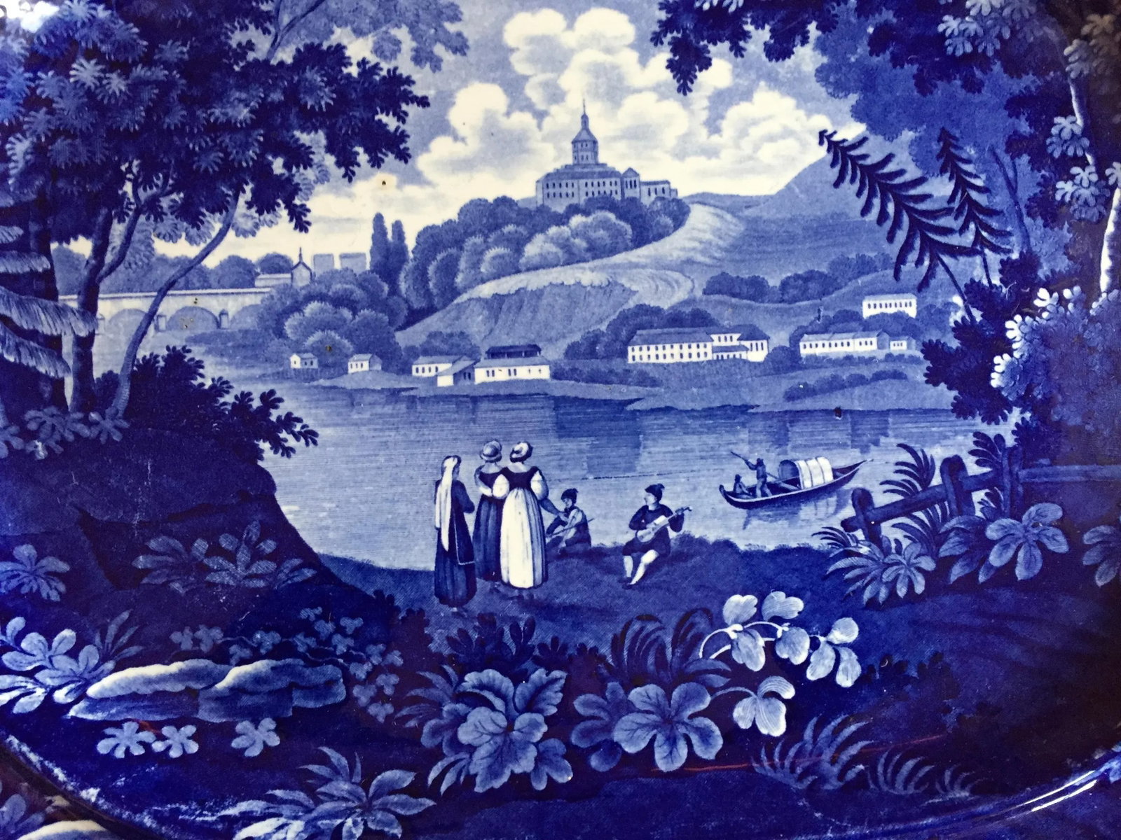 Very Large Antique 19th Century Staffordshire Blue & White Enoch Wood Transferware Turkey Platter "I - 6