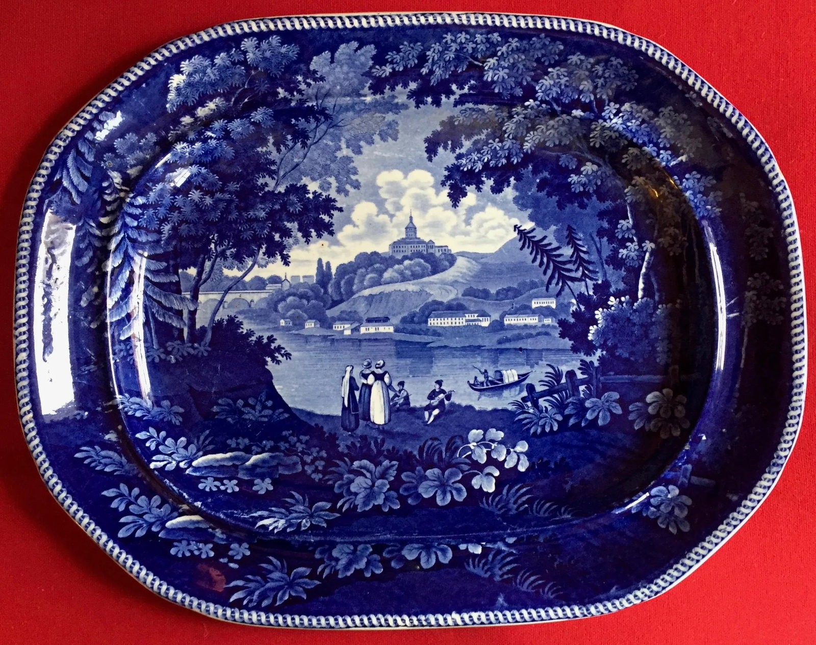 Very Large Antique 19th Century Staffordshire Blue & White Enoch Wood Transferware Turkey Platter "I - 7
